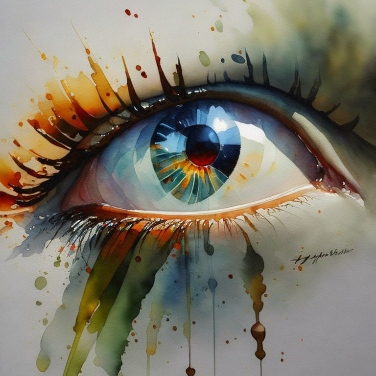 Colorful Watercolor Painting of Human Eye