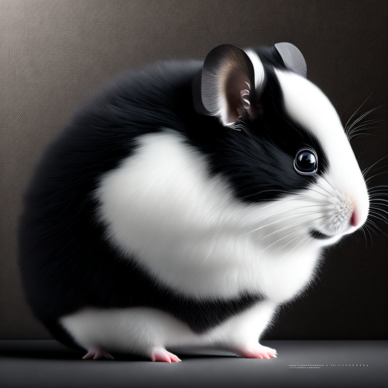 Detailed black and white guinea pig digital illustration on textured dark background