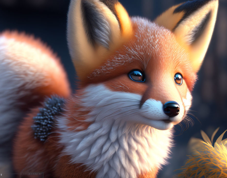 Detailed Illustration: Red Fox with Vibrant Fur and Blue Eyes