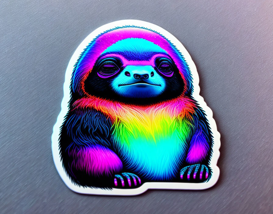 Neon Rainbow Sloth Sticker on Grey Background