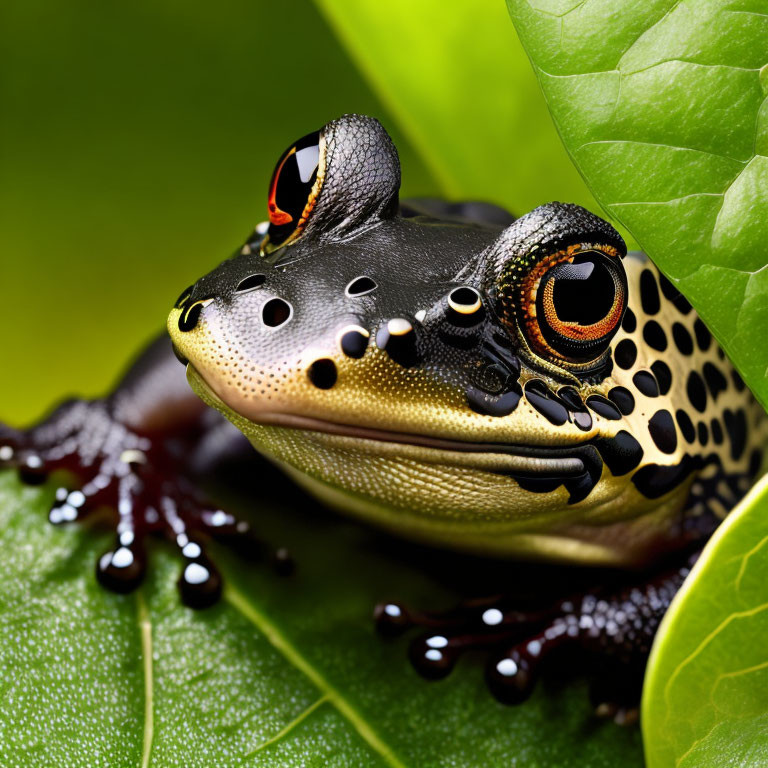 Colorful Frog with Intricate Patterns on Vibrant Green Leaf