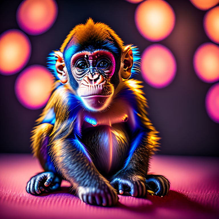 Colorful Stylized Primate Artwork with Neon Blue and Orange Hues