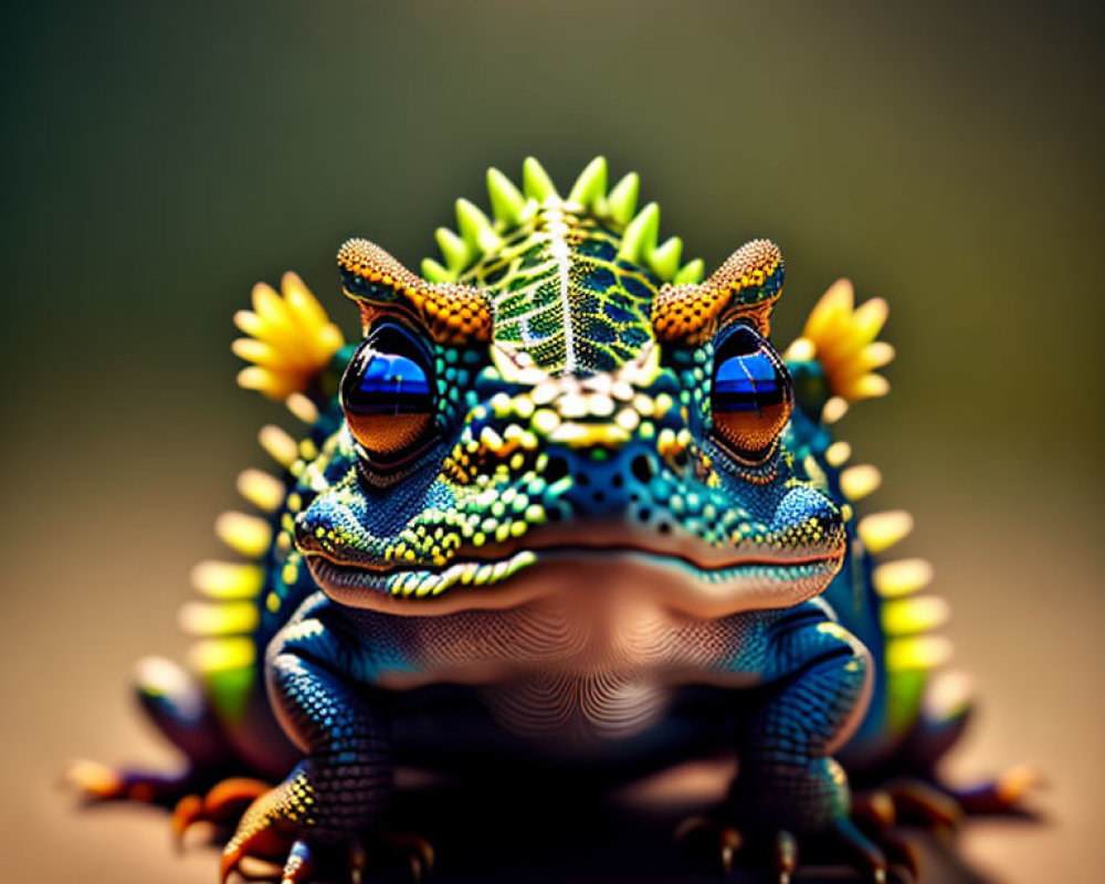 Colorful Frog with Reflective Eyes Against Soft-focus Background