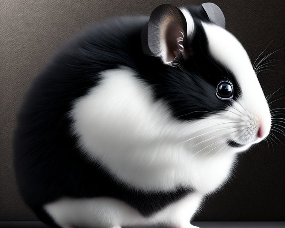 Detailed black and white guinea pig digital illustration on textured dark background