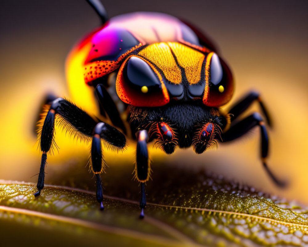 Vibrant colorful beetle on leaf with detailed texture and intricate eyes