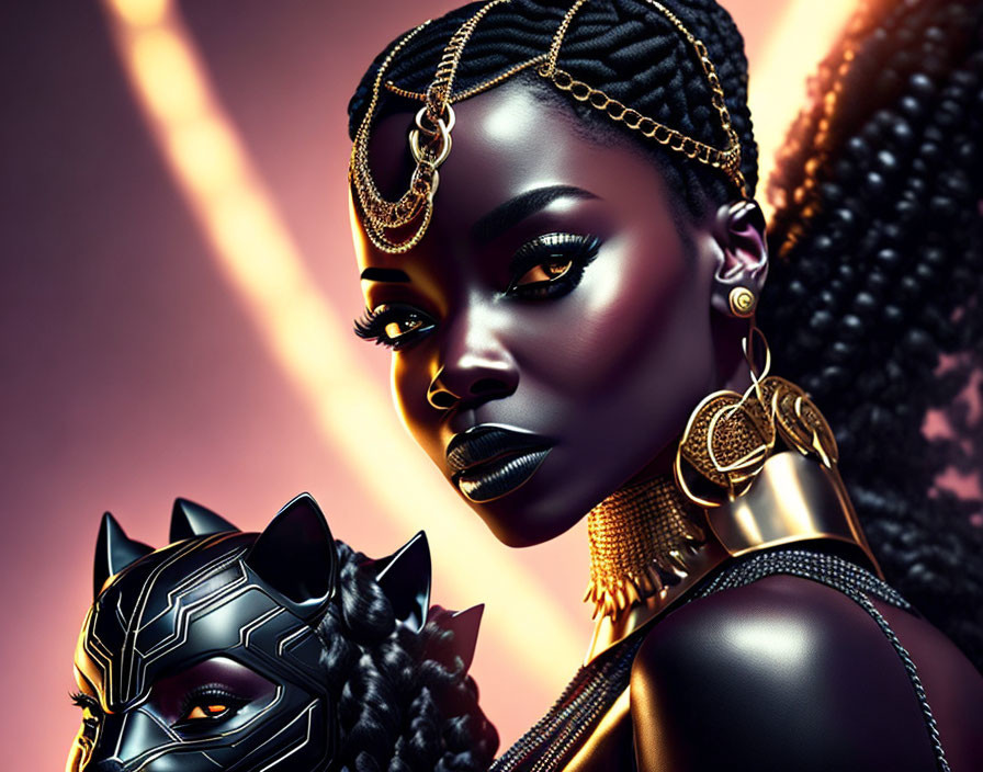 Woman, black panther, chains