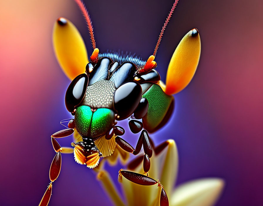 Colorful Insect Close-Up with Green Eyes and Long Antennae