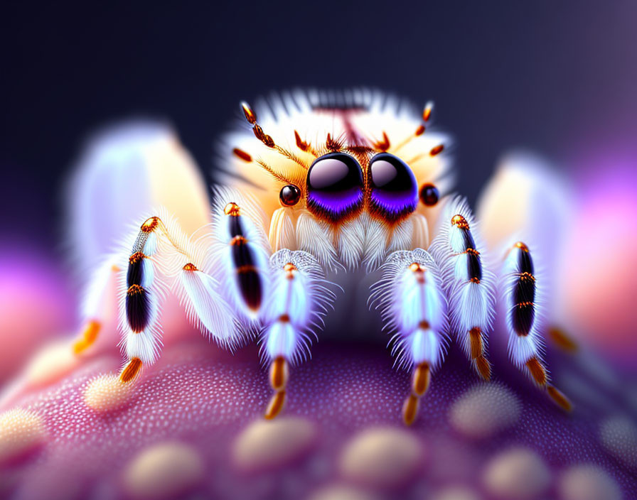 Detailed Close-Up Illustration of Colorful Jumping Spider with Expressive Eyes