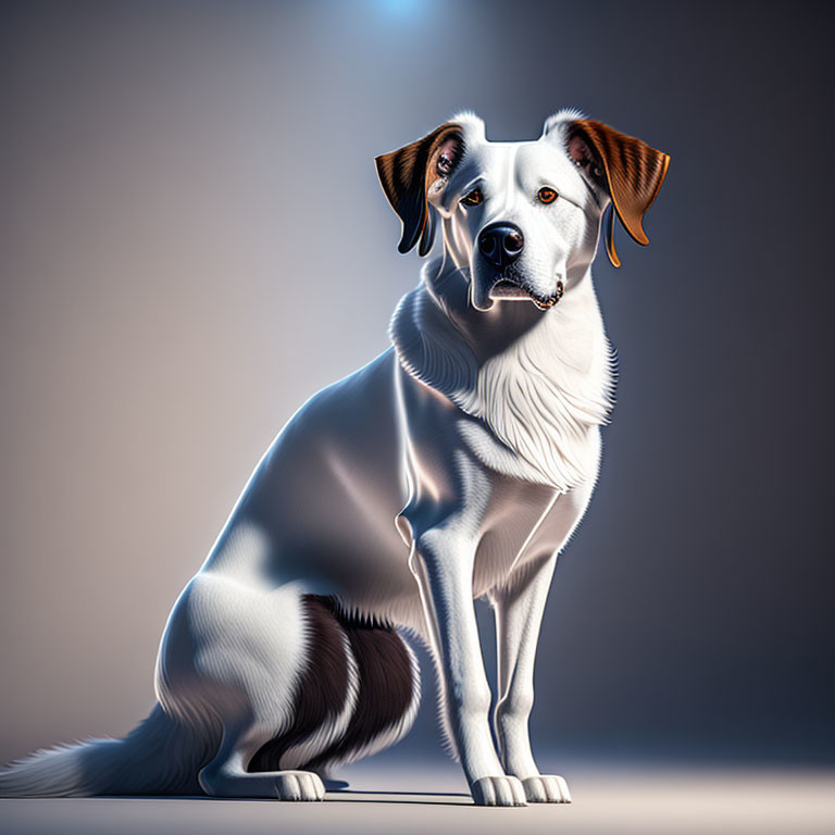 White and Brown Dog Digital Illustration on Gradient Background