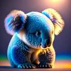 Colorful Koala Illustration with Neon Blue Fur and Shimmering Bubbles