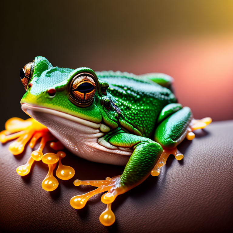 Colorful Frog with Red Eyes and Orange Feet on Smooth Surface