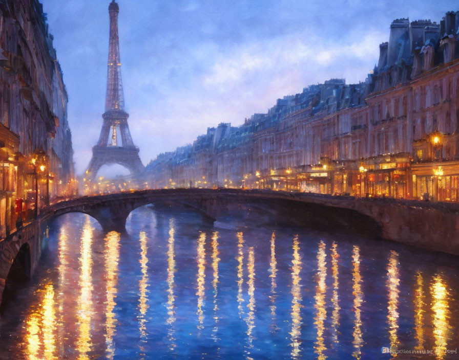 Parisian Twilight: Eiffel Tower Reflecting in Seine River