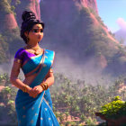 Traditional Indian Attire Woman Poses Against Majestic Red Cliffs