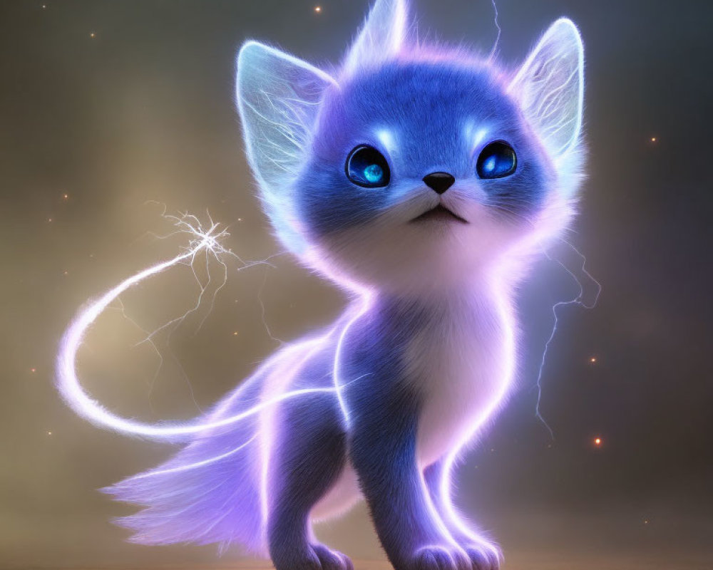 Blue Electrically-Charged Cat in Mystical Setting