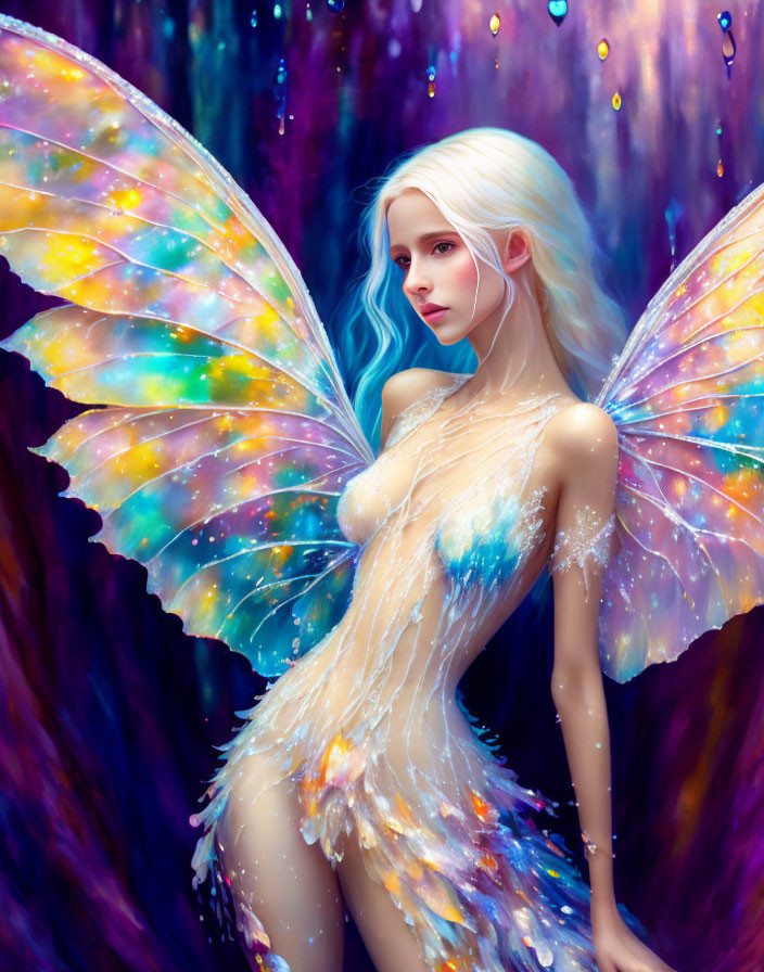 Mystical fairy with luminescent wings in vibrant colors