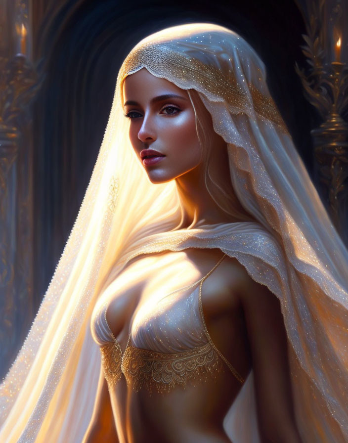 Mystical woman with golden diadem and glowing aura