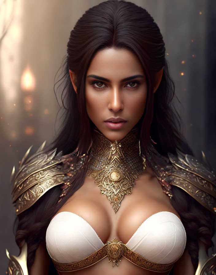 Fantasy Art: Elvish Woman in Gold and Brown Armor