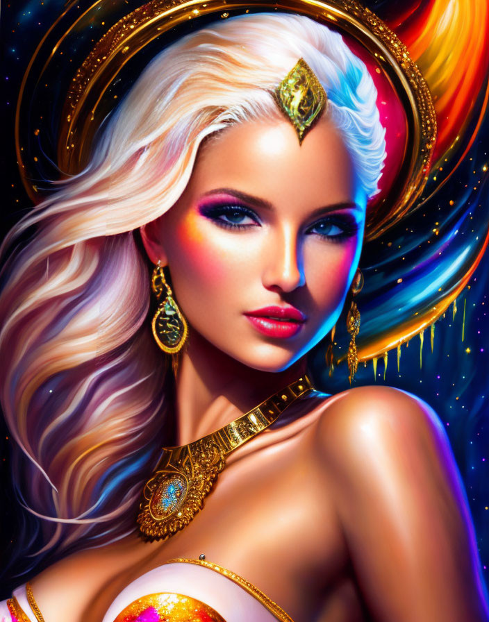 Detailed Artwork Featuring Woman with Blue Eyes and Blonde Hair