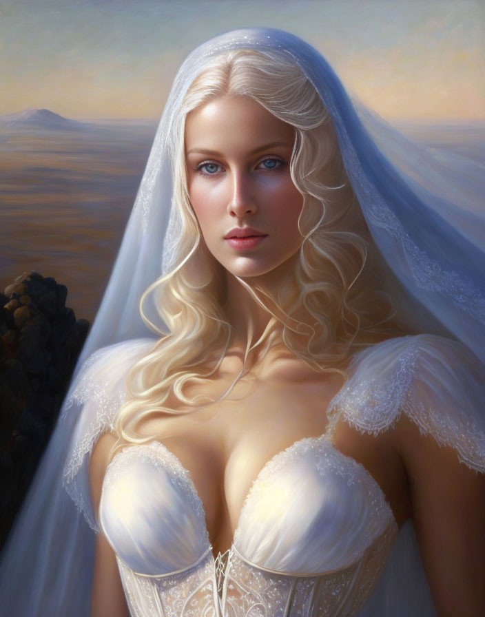 Blonde Woman in White Wedding Gown Painting