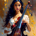 Vibrant fantasy illustration: woman playing violin with flowing hair