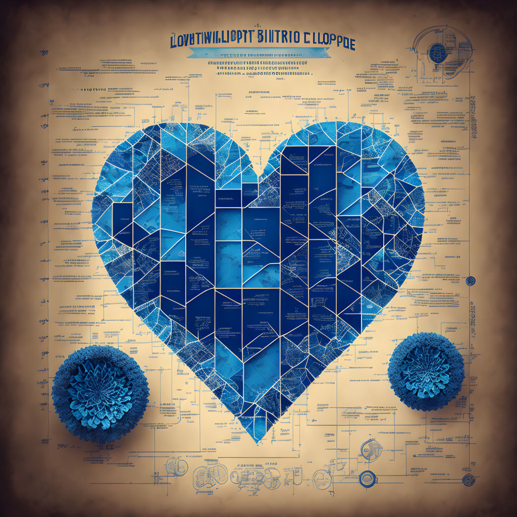 Geometric Heart Design on Textured Background with Scientific Elements