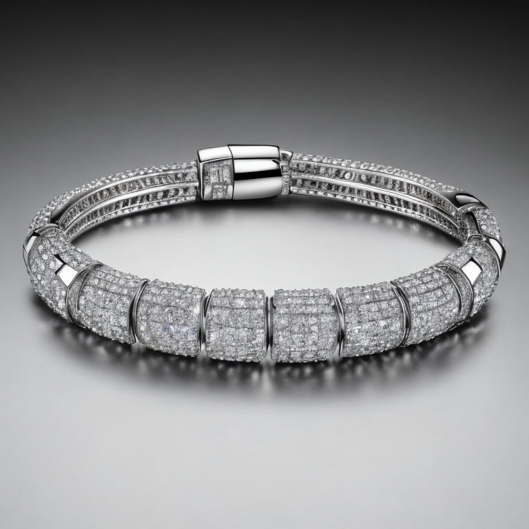 Luxurious Multi-Row Pavé Diamond Bracelet on Gray Gradient Background