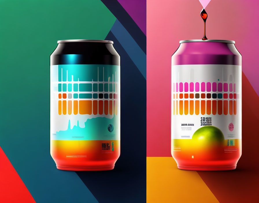 Colorful Modern Graphic Beer Cans on Geometric Background