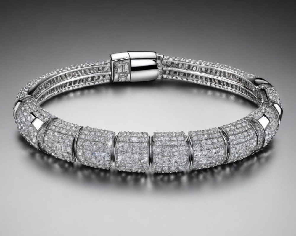 Luxurious Multi-Row Pavé Diamond Bracelet on Gray Gradient Background