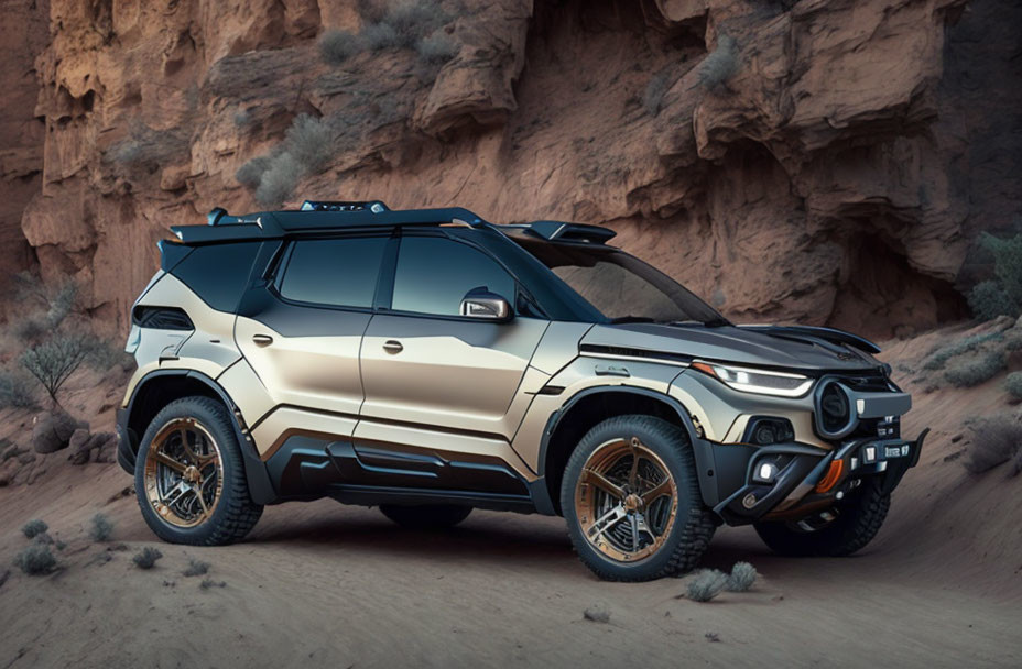 Modern SUV with Two-Tone Paint Job in Desert Setting