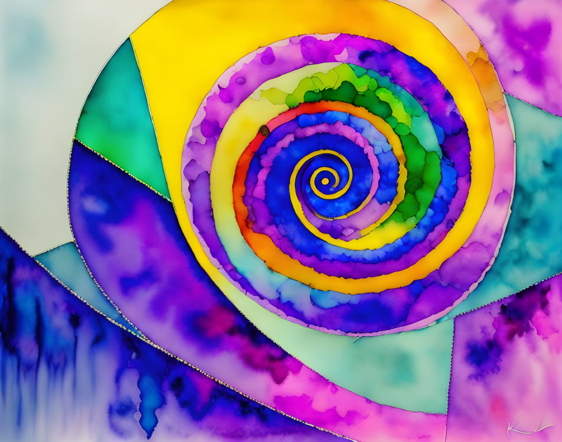 Colorful Spiral Watercolor Painting with Blurred Dripping Effect