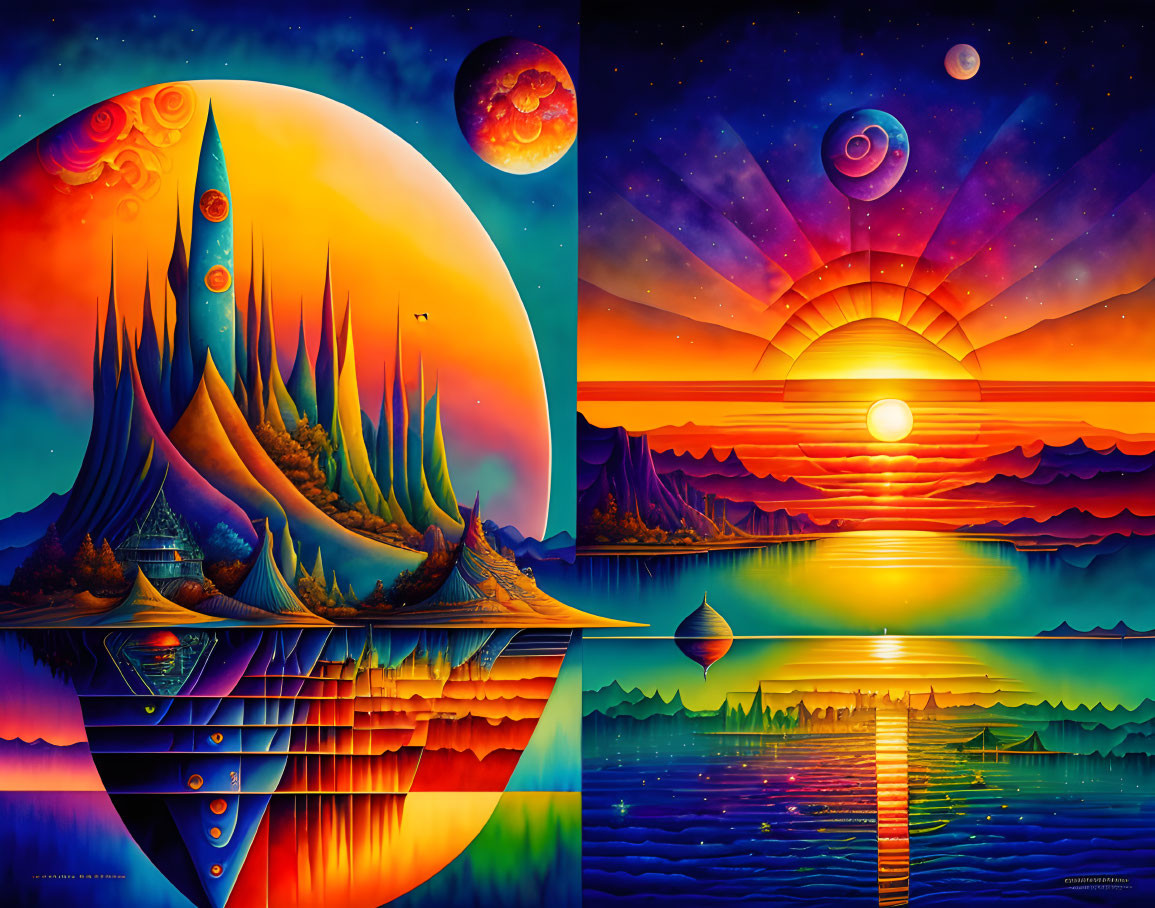 Surreal Art: Fantastical Landscapes with Celestial Bodies