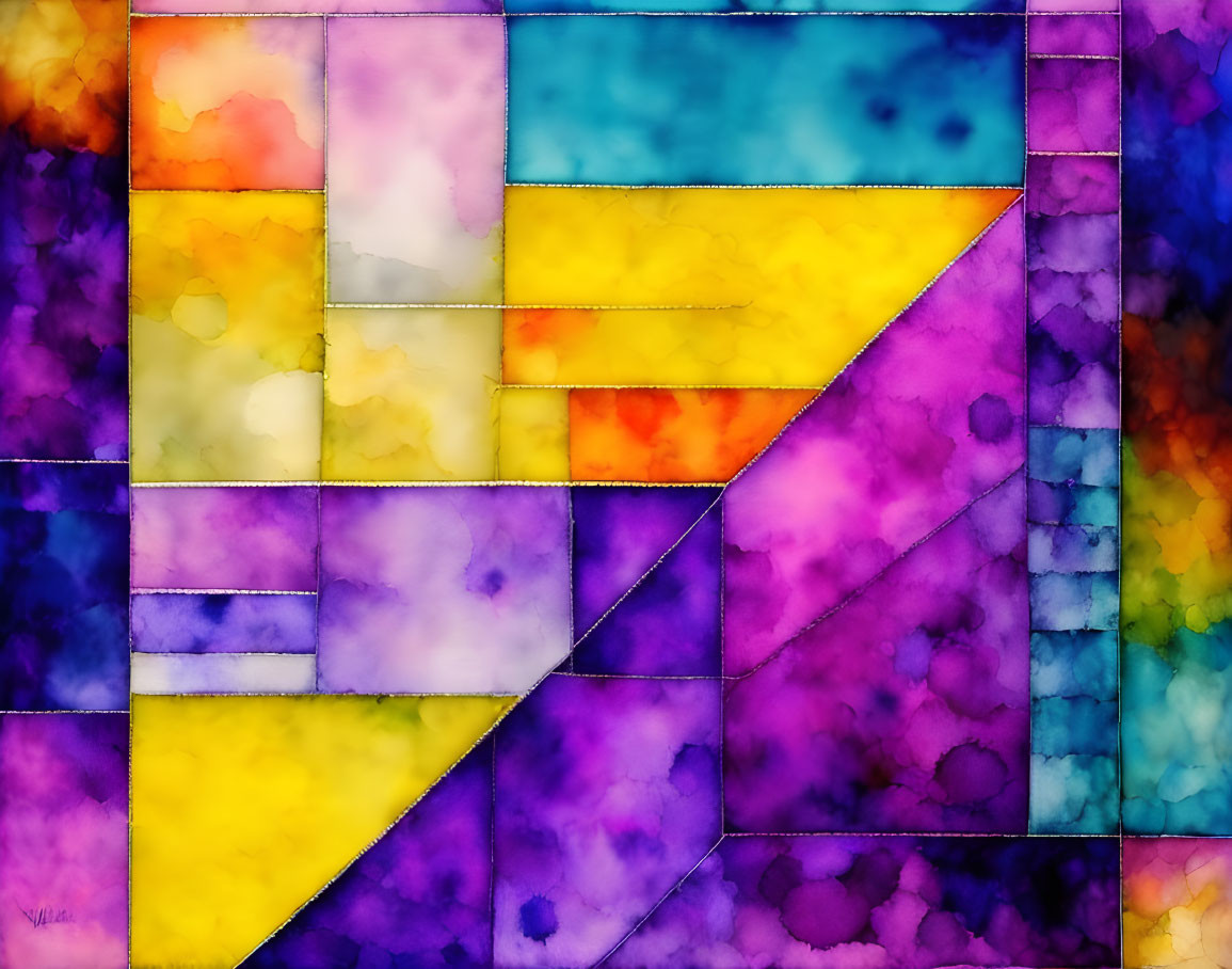 Colorful Abstract Geometric Watercolor Painting in Stained Glass Style