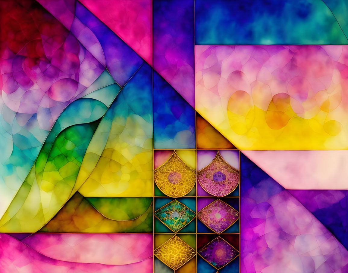 Colorful Abstract Art: Stained Glass Patterns with Fractal Designs