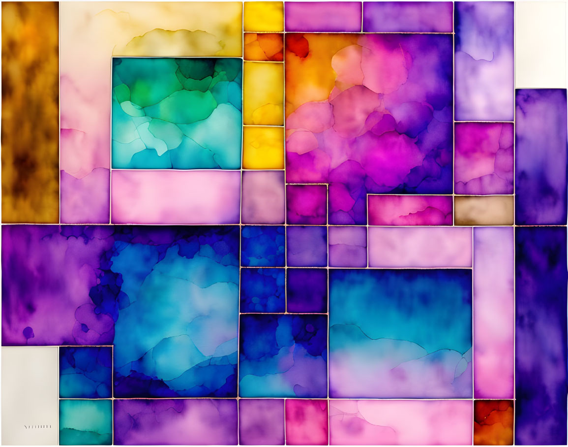 Colorful Abstract Mosaic in Purple, Blue, Yellow, and Orange