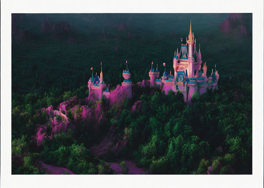 Enchanting fairy-tale castle in twilight forest