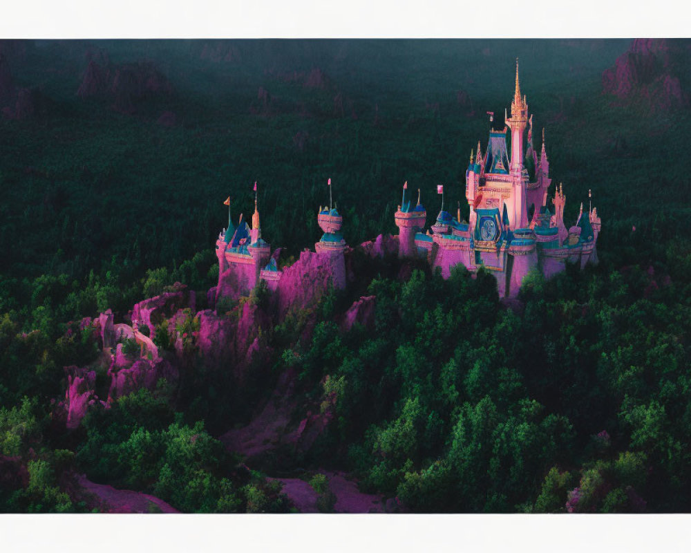 Enchanting fairy-tale castle in twilight forest