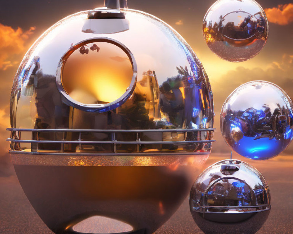 Reflective Chrome Spheres on Sunset-lit Background