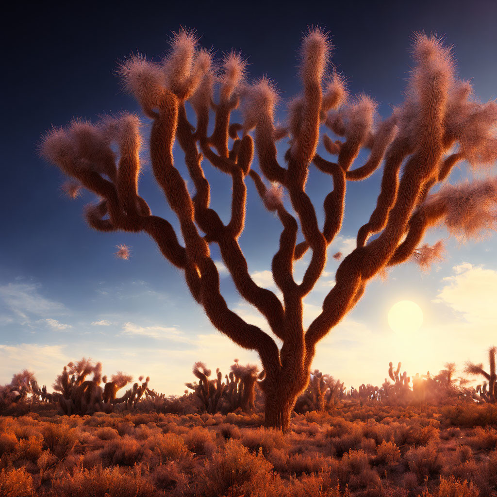 Majestic Joshua tree in desert sunset landscape