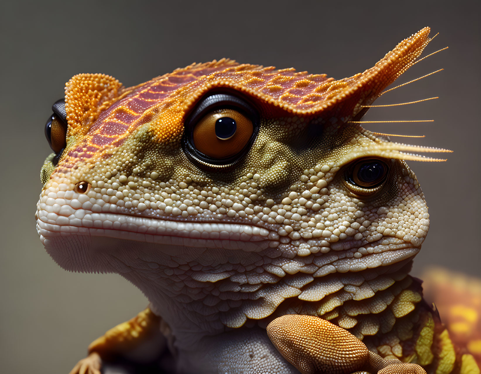 Detailed Close-Up of Gecko with Prominent Eyes and Vibrant Skin Textures