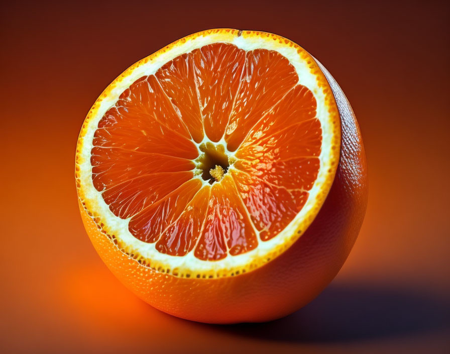 Bright Half Orange with Pulp on Gradient Background