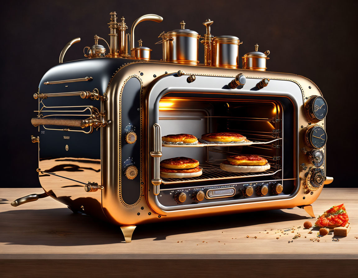 Vintage-style Toaster with Transparent Side Displaying Bagels