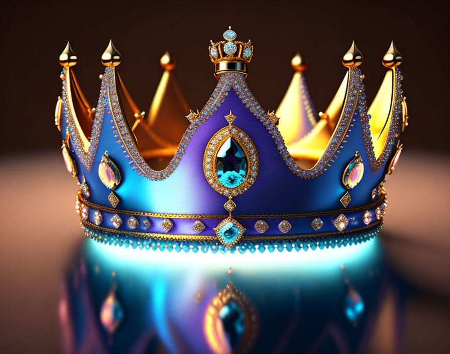 Luxurious Royal Blue and Gold Crown with Diamonds and Gemstones