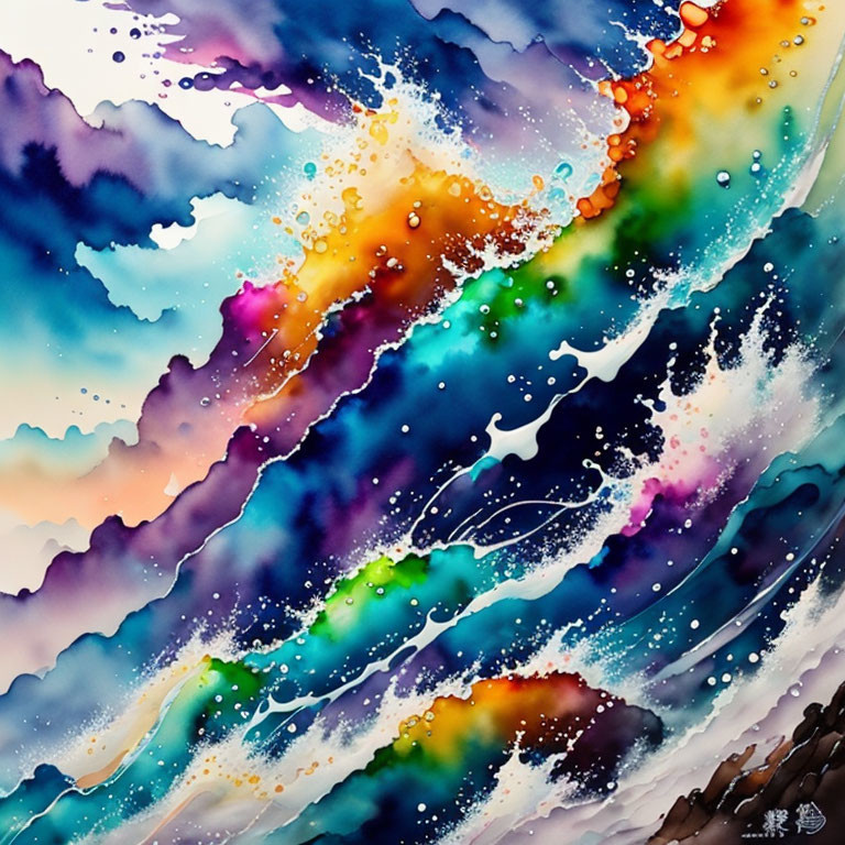 Colorful Abstract Painting with Ink-Like Blending and Dynamic Swirls