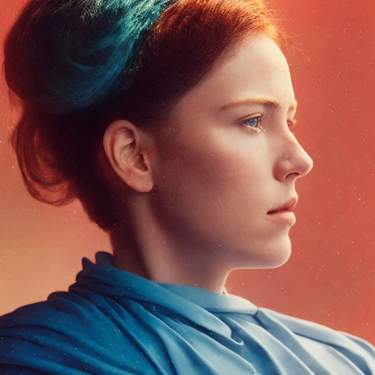 Woman with Blue-Tinted Hair in Contemplative Pose