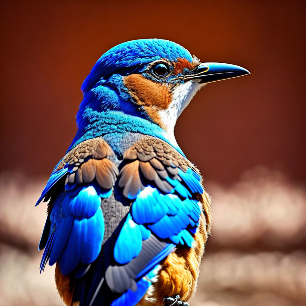 Colorful Bird with Blue and Orange Feathers on Blurry Background