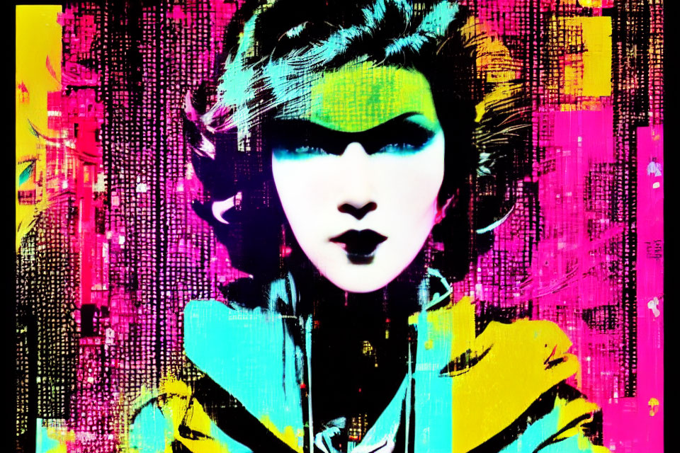 Colorful Pop Art Portrait of Stylized Woman with Retro Hairdo