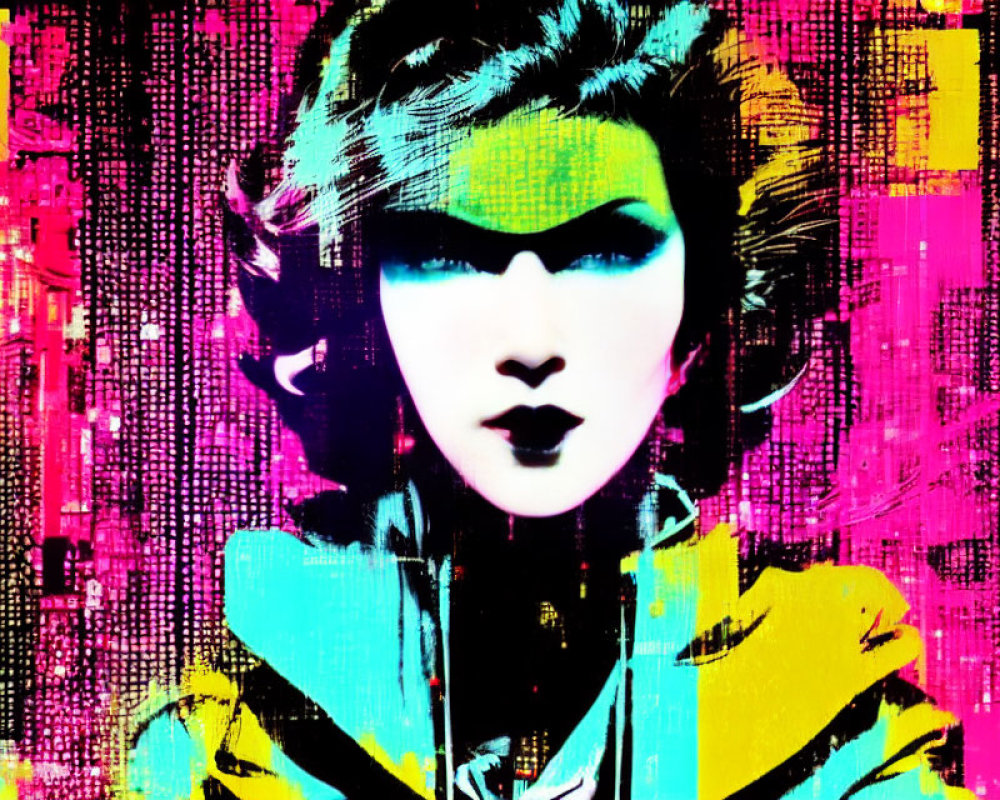 Colorful Pop Art Portrait of Stylized Woman with Retro Hairdo