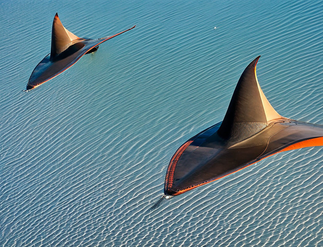 Large kite wings casting shadows in blue water