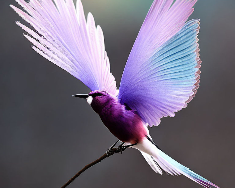 Colorful Purple and Blue Bird Perched on Branch