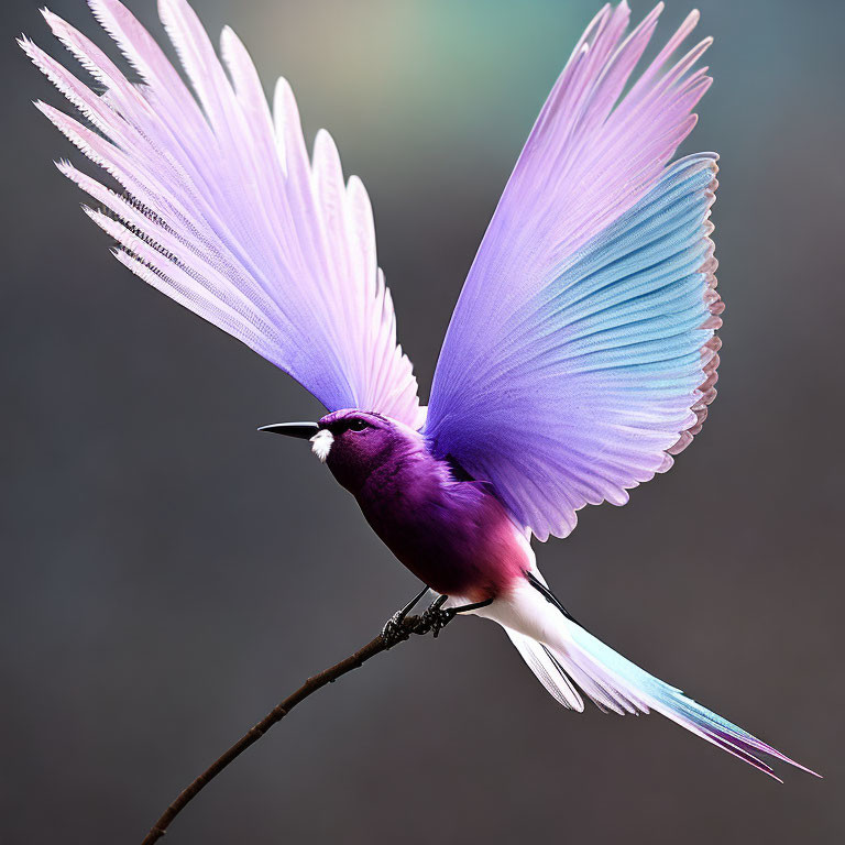 Colorful Purple and Blue Bird Perched on Branch